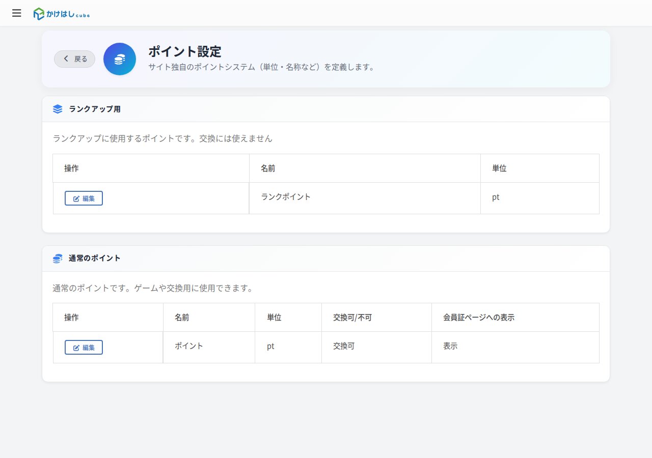 ポイント設定（ランクアップ用と通常のポイント）のスクリーンショット