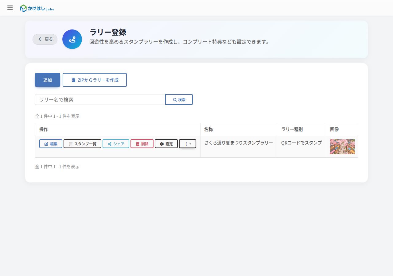 ラリー登録一覧（ステータス列）のスクリーンショット