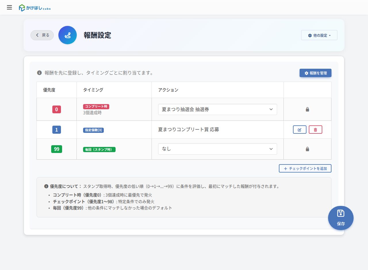 報酬設定画面（抽選券と応募）のスクリーンショット