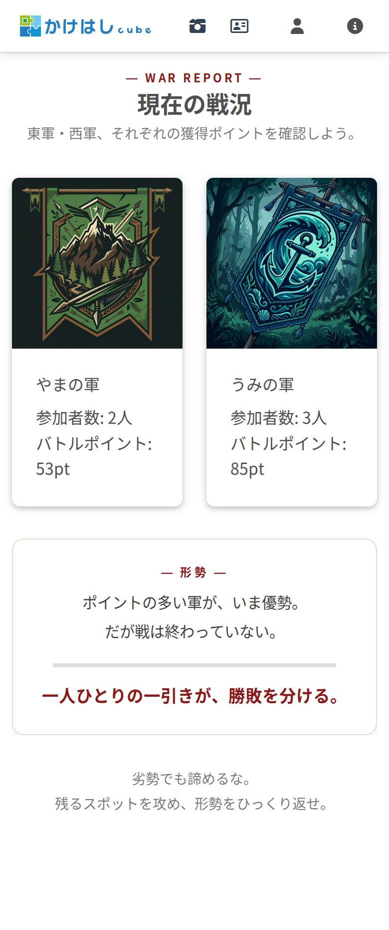 現在の戦況（チーム別集計）画面
