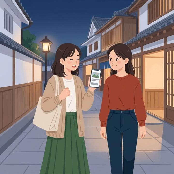 帰り道、スマホで答えの解説を読み返し、連れに話して聞かせる女性