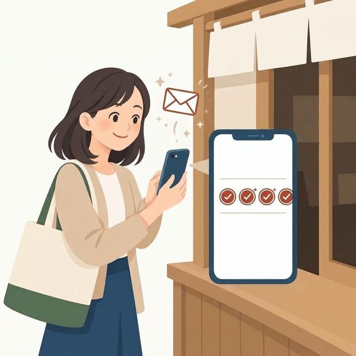 スタンプの数がそろい、応募する女性