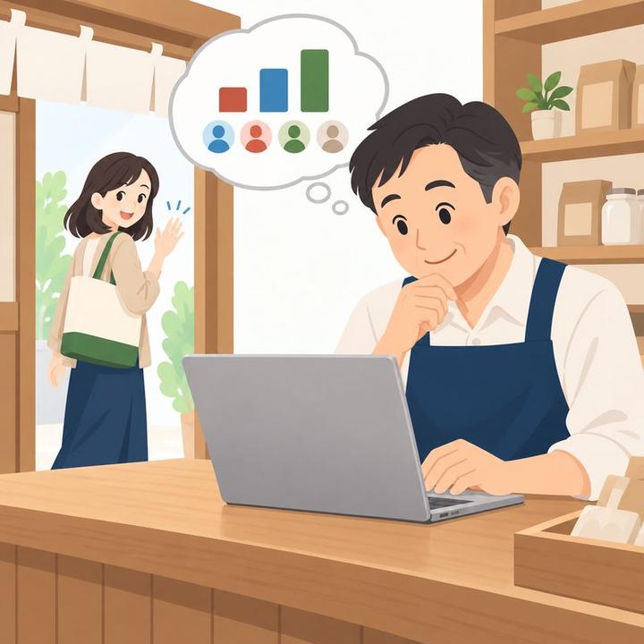 お店の人が、パソコンの画面で来てくれた人の記録を確かめている