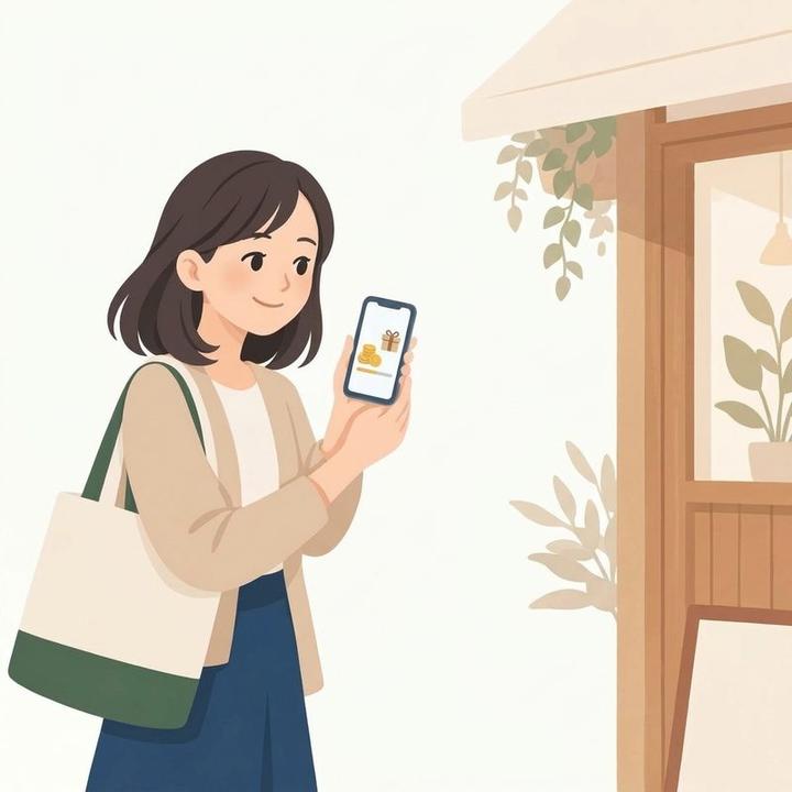 次の景品までのポイントを数える女性