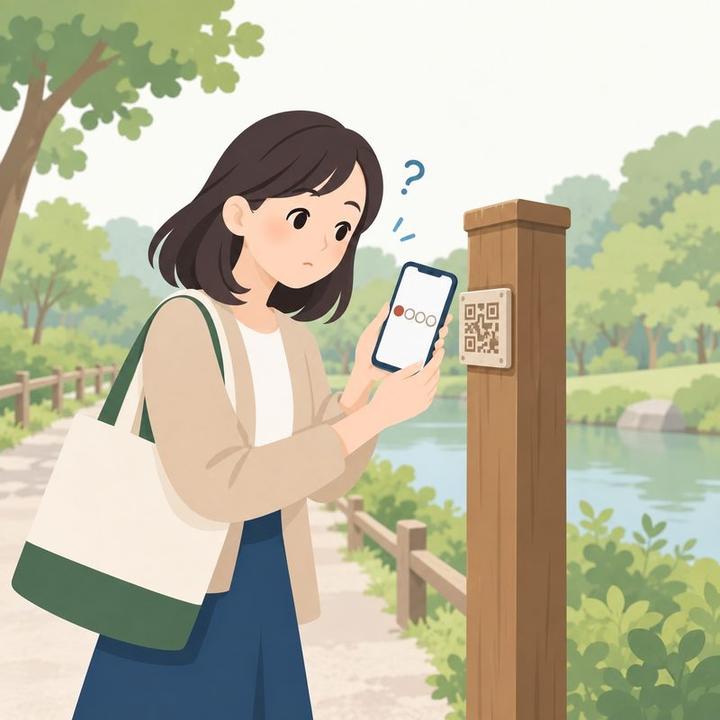次の日、同じ場所でQRを読んでも何も起きず、首をかしげる女性
